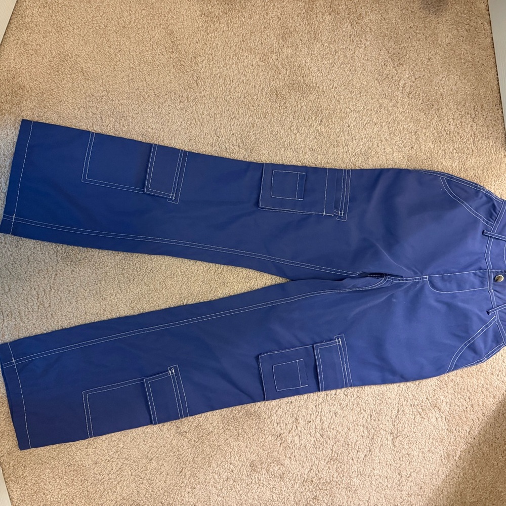 Fashion Nova Navy Cargo Pants with White Stitching